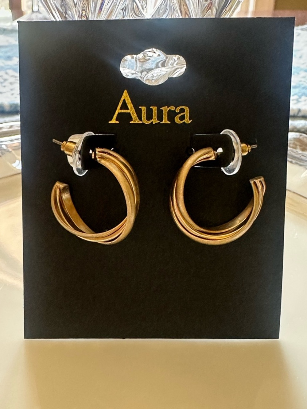 Aura Gold-Tone Twisted Hoop Earrings – Chic Layered Design NEW